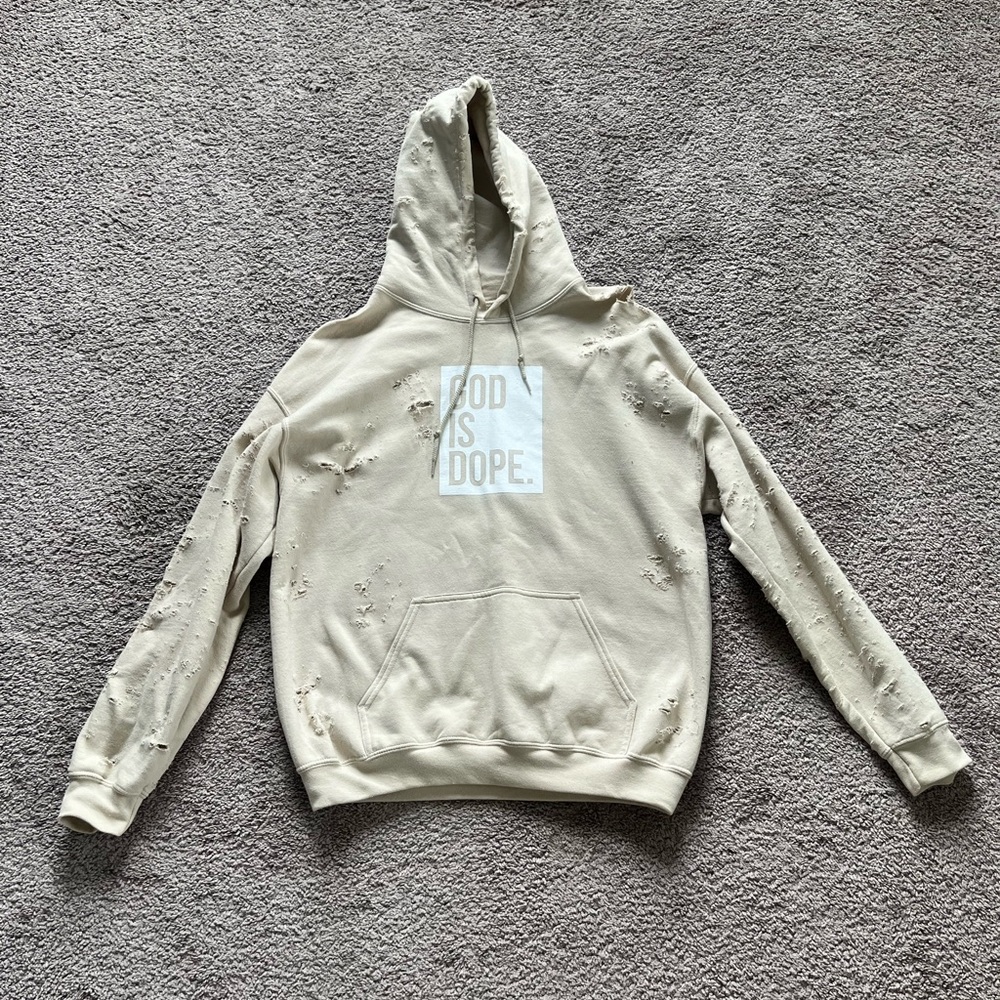 Men’s God Is Dope Distressed Hoodie